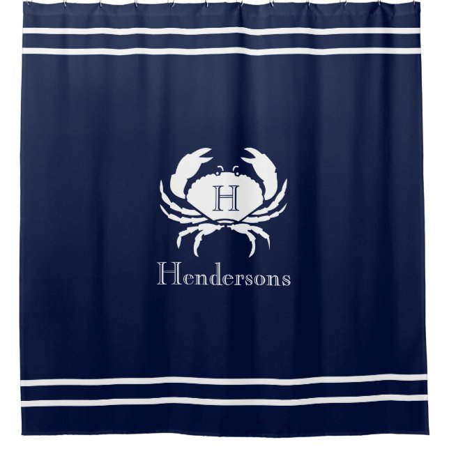 Nautical Navy Blue  White Crab Monogram Name  (Front)