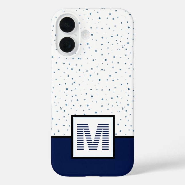 Nautical Navy Blue White Dots Striped Monogram Case-Mate iPhone Case (Back)