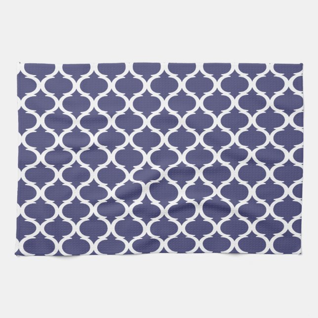 Nautical Navy Blue White Geometric Pattern Coastal Kitchen Towel (Horizontal)