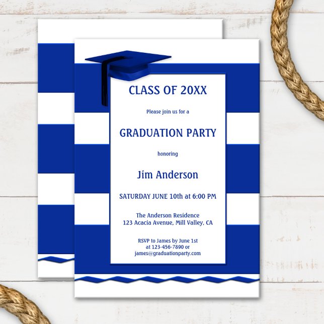 Nautical Navy Blue White Graduation Invitation (Creator Uploaded)