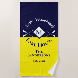 Nautical  Navy Blue White Monogram Lake House  Bea Beach Towel