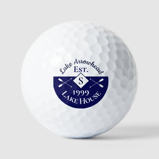 Nautical Navy Blue White Monogram Lake House  Golf Balls (Front)