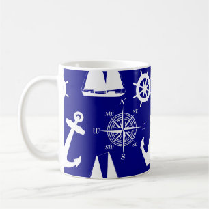 Nautical Navy Blue White Pattern Coffee Mug