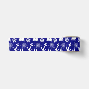 Nautical Navy Blue White Pattern Satin Ribbon