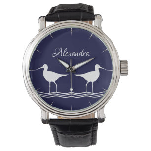 Nautical Navy Blue White Sandpiper Watch