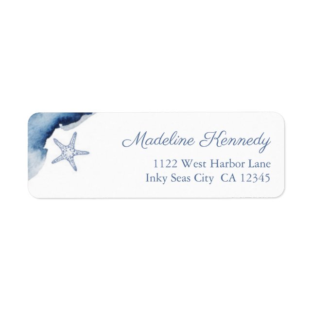 Nautical Navy Blue & White Starfish Return Address (Front)