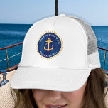 Nautical Navy Blue White Stripe Anchor Monogram Trucker Hat<br><div class="desc">Nautical Navy Blue White Stripe Anchor Monogram design. Everyone loves personalized decor. We also specialize in creating easy templates for personalized and custom nautical vacation rental homes. We make managing a successful rental home easier Whether it is home decor like pillows, rugs, and wall art, games like cornhole, puzzles, and...</div>