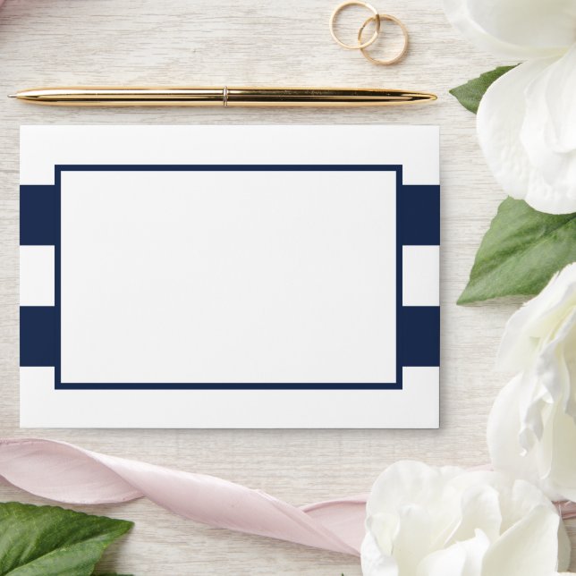 Nautical Navy Blue & White Stripe Beach Envelope (Wedding)