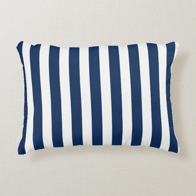 Nautical Navy Blue & White Striped Accent Pillow (Front)