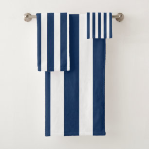 Nautical Navy Blue & White Striped Bath Towel Set