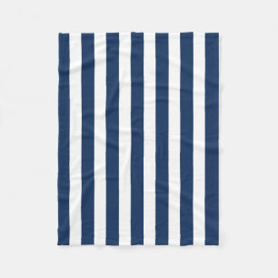 Nautical Navy Blue & White Striped  Fleece Blanket