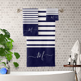 Navy blue and white deals bath towels