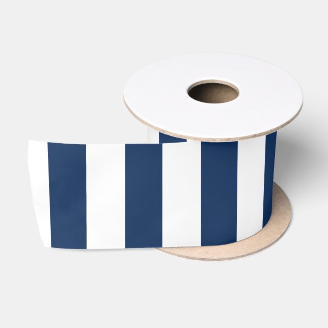 Nautical Navy Blue & White Striped  Satin Ribbon (Spool)