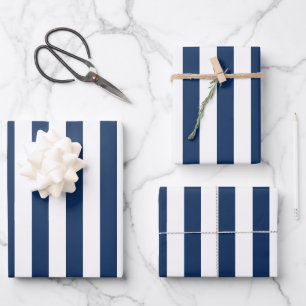 Nautical Navy Blue & White Striped  Wrapping Paper Sheet