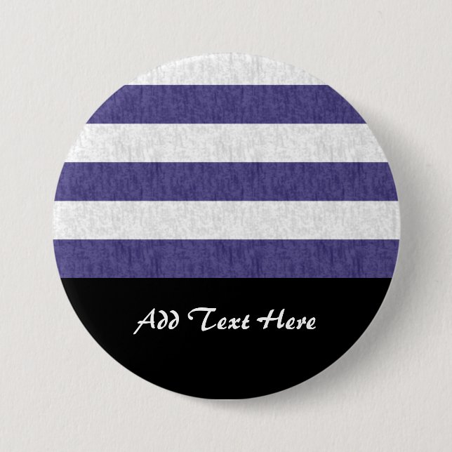 Nautical Navy Blue White Stripes 3 Inch Round Button (Front)