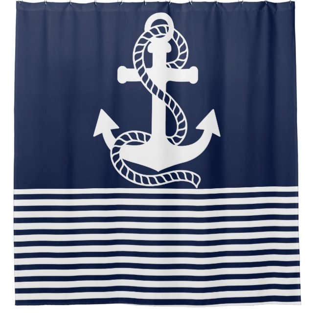 Nautical Navy Blue White Stripes and Blue Anchor (Front)