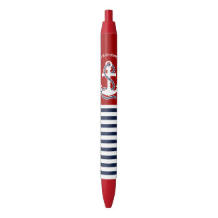 Nautical Navy blue White Stripes and White Anchor Ink Pen
