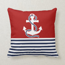 Nautical Navy Blue White Stripes and White Anchor