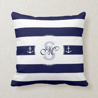 Nautical navy blue white stripes throw pillow
