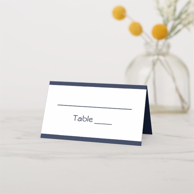 Nautical Navy Blue & White Stripes Wedding Party Place Card (Front)