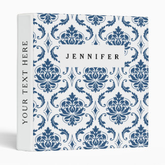 Nautical Navy Blue White Vintage Damask Pattern Binder