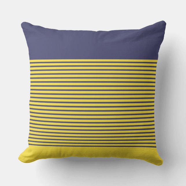 Nautical Navy Blue Yellow Stripes Outdoor Pillow (Front)