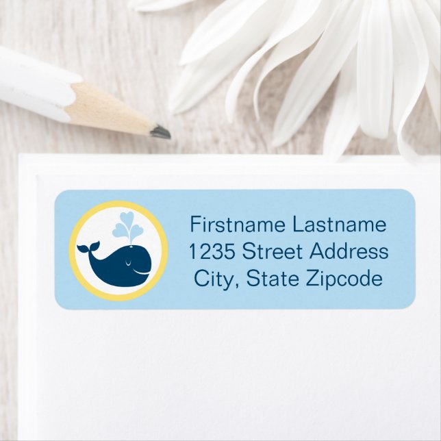 Nautical Navy Blue Yellow Whale Return Address (Insitu)