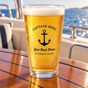 Nautical Navy Captain Boat Name Custom Glass