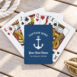 Nautical Navy Captain Boat Name Custom Playing Cards