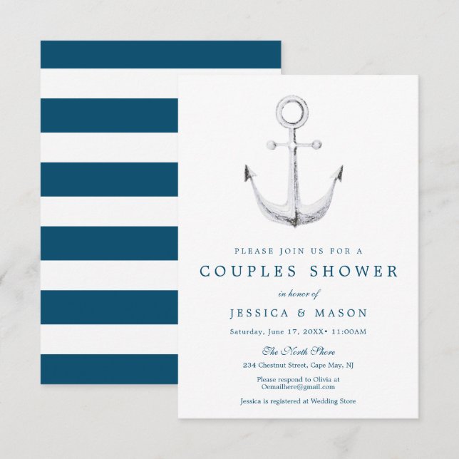 Nautical Navy Couples Shower Invitation Card (Front/Back)
