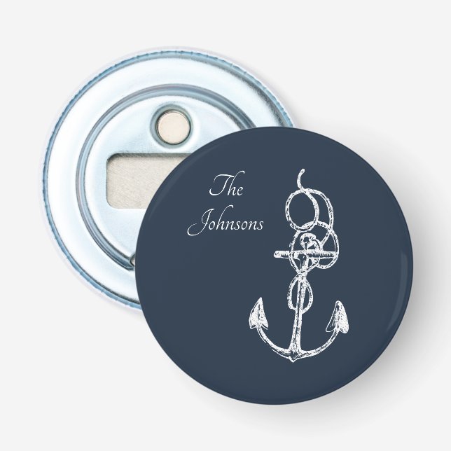 Nautical Navy Custom Family Name Anchor Bottle Opener (Front)