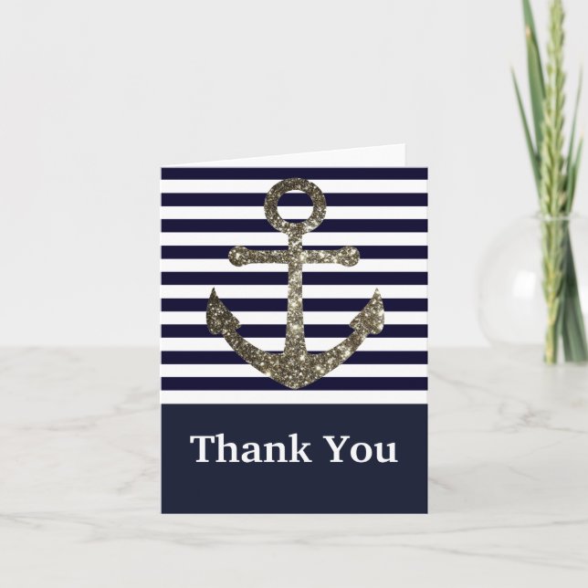 Nautical Navy et White Ancre Merci Cartes (Devant)