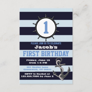 Nautical Navy First Birthday Invitations