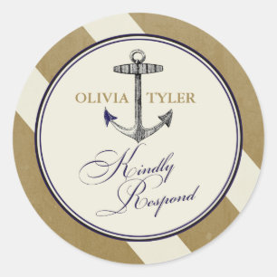 Nautical Navy & Gold Anchor RSVP Classic Round Sticker