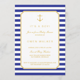 Nautical Navy & Gold Baby Shower Invitation
