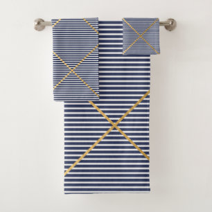 NAUTICAL NAVY GOLD DESIGN BATH TOWEL SET