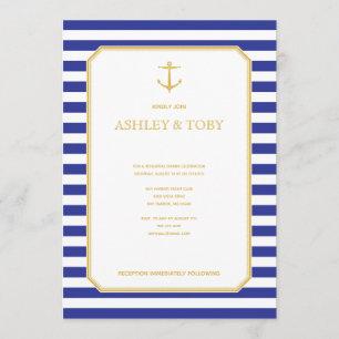 Nautical Navy & Gold Rehearsal Dinner Invitation