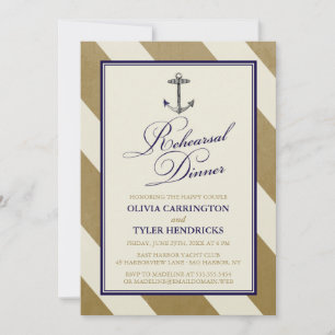 Nautical Navy & Gold Rehearsal Dinner Invitation