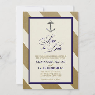 Nautical Navy & Gold Save the Dates Date