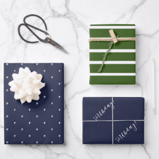 Nautical Navy & Green Birthday Wrapping Paper Sheet