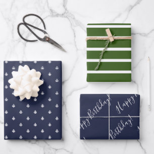 Nautical Navy & Green Birthday Wrapping Wrapping Paper Sheet