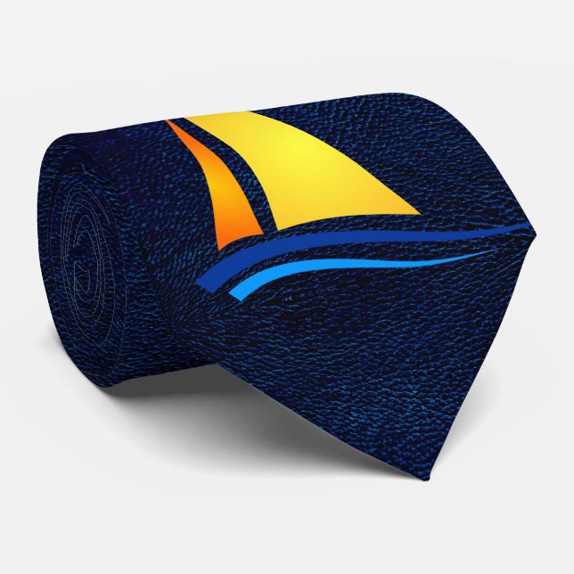 Nautical Navy Leather Pattern with Sailboat Tie (Rolled)