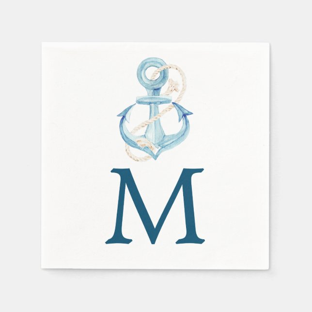 Nautical Navy Monogram Cocktail Napkin (Front)