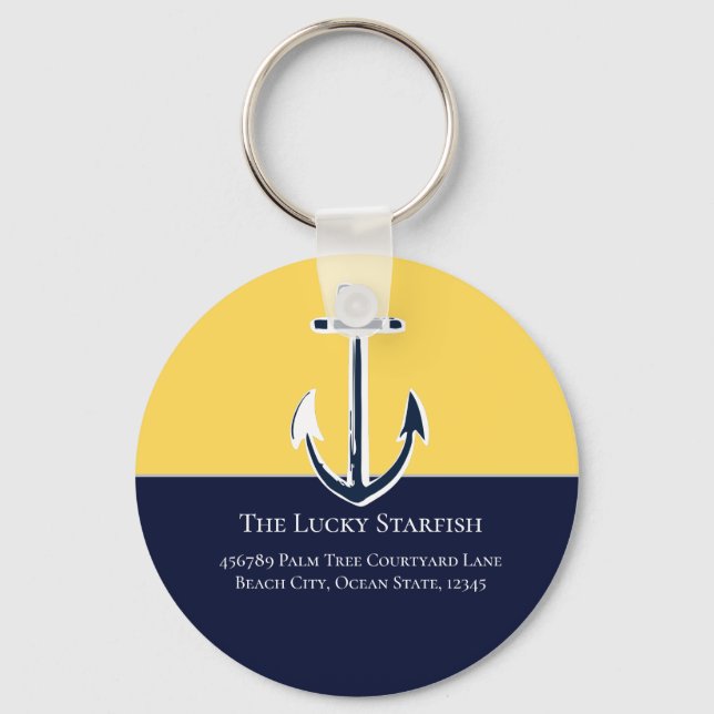 Nautical Navy Mustard Yellow Anchor beach house Keychain (Front)