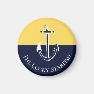 Nautical Navy Mustard Yellow Anchor beach house Magnet
