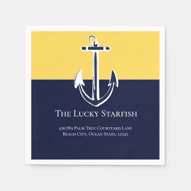 Nautical Navy Mustard Yellow Anchor beach house Napkin (Front)