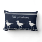 Nautical navy pillow white Sand Pipers