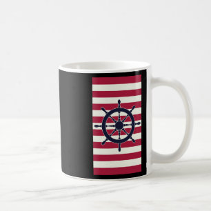 Nautical Navy Red Stripes Striped Wheel Coffee Mug