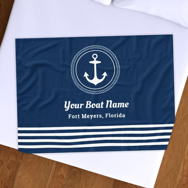 Nautical Navy Rope Anchor Custom Boat Fleece Blanket (Creator Uploaded)
