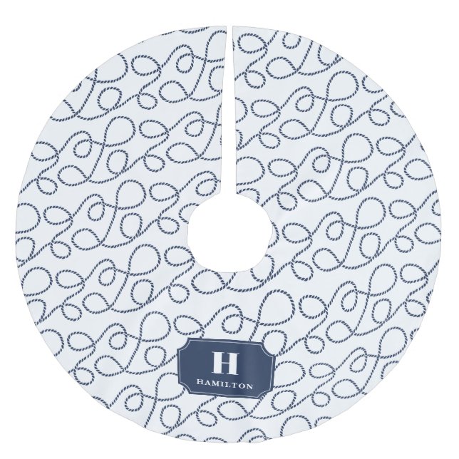 Nautical Navy Rope Monogram Brushed Polyester Tree Skirt (Front)